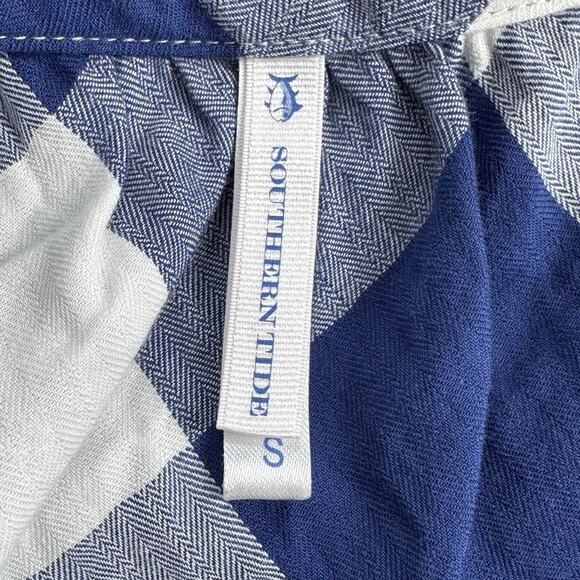 Southern Tide Isabel Checkered Off Shoulder Mini Dress Grace Blue/White Womens S - Picture 7 of 13